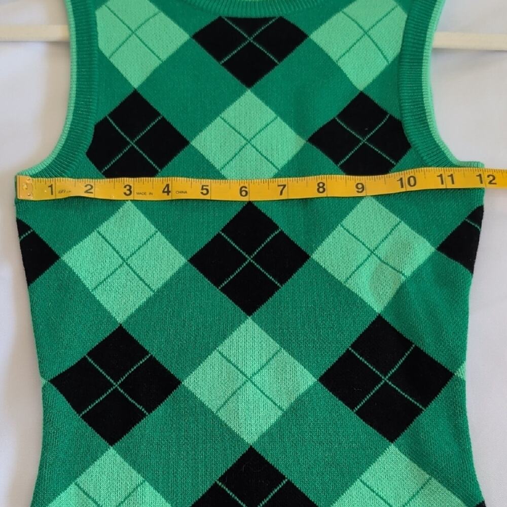 Zara Argyle Sweater Dress XS Green Preppy Bodycon Knit Sleeveless  Y2K - Picture 4 of 5